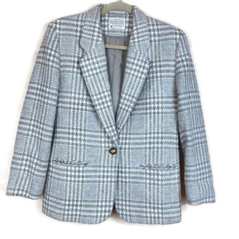 Pendleton Blazer Tweed Women's Gold Cream Houndstooth Academia Classic Timeless